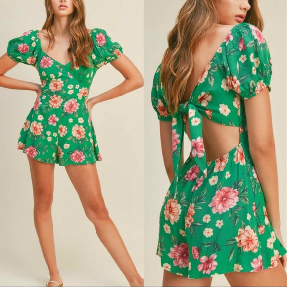 CHICBOMB Pants - Bohemian Floral Sexy Back Romper - Green